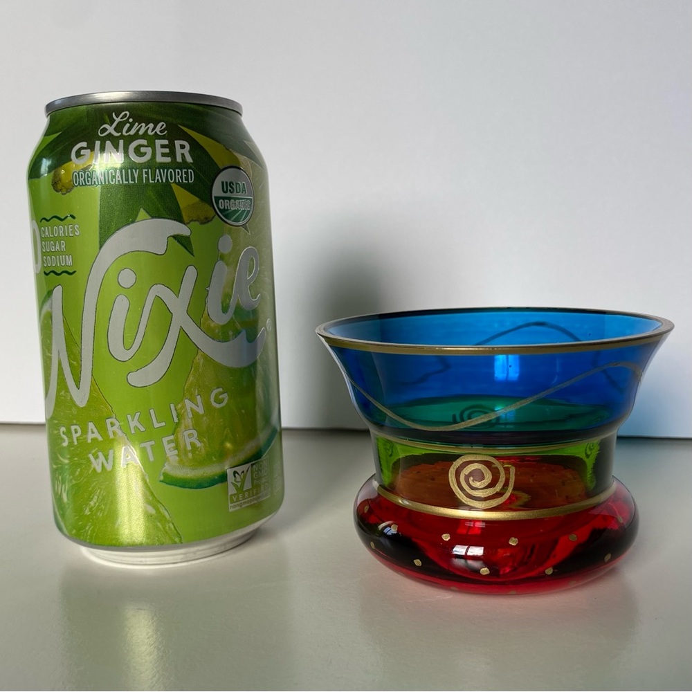PIER 1 Candle Votive Holder Glass Vintage Red Blue Green Gold Trim Cup Vase Boho - Picture 9 of 16